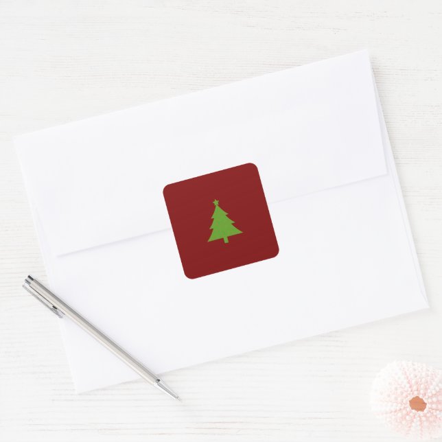 Modern Elegant Burgundy Green Christmas Square Sticker (Envelope)