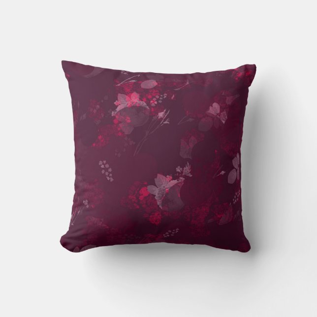 Modern Elegant Burgundy Grey Floral Cushion (Front)