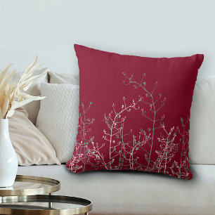 Modern Elegant Burgundy Grey Floral Cushion