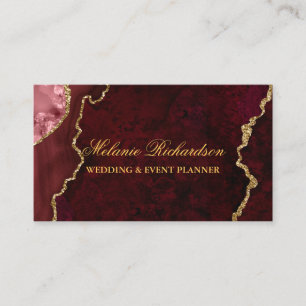 Modern Elegant Burgundy Marble Agate Geode Gold Business Card