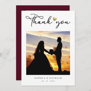 Modern Elegant Burgundy Photo Wedding Thank You Card
