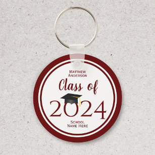 Modern Elegant Burgundy Red Typography Graduation Key Ring