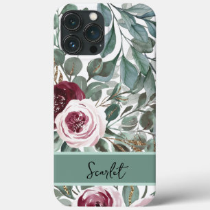 Modern elegant burgundy rose flowers Case-Mate iPh iPhone 13 Pro Max Case