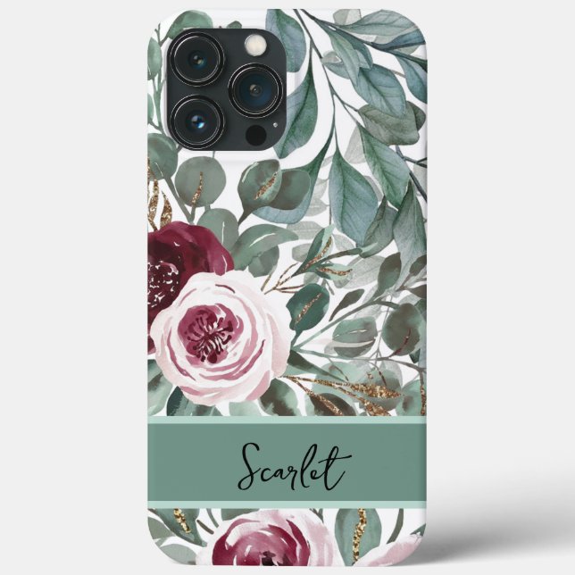 Modern elegant burgundy rose flowers Case-Mate iPh iPhone Case (Back)