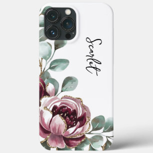 Modern elegant burgundy rose flowers iPhone 13 pro max case