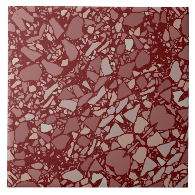 Modern Elegant Burgundy Terrazzo Effect Tile (Front)