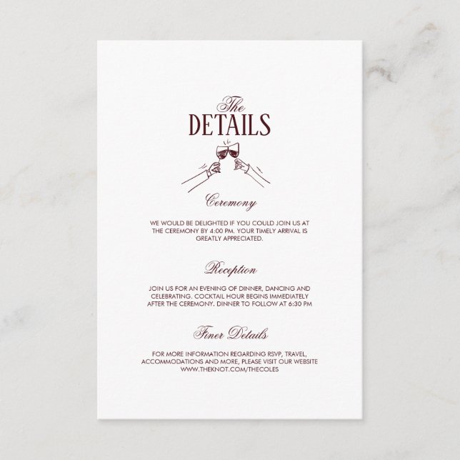 Modern Elegant Burgundy Wedding Details  Enclosure Card (Front)