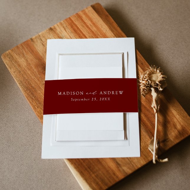 Modern Elegant Burgundy Wedding Invitation Belly Band (Creator Uploaded)