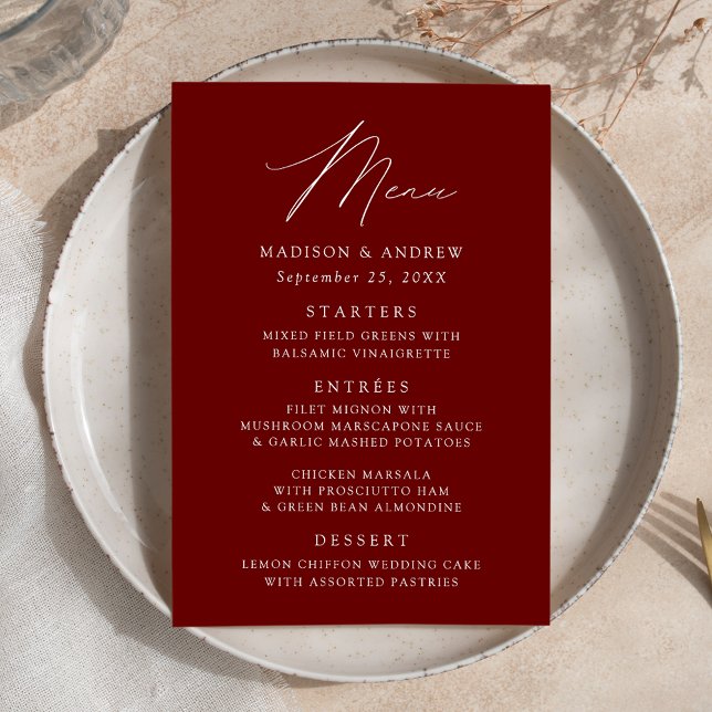 Modern Elegant Burgundy Wedding Menu (Creator Uploaded)