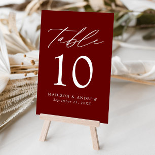 Modern Elegant Burgundy Wedding Table Number