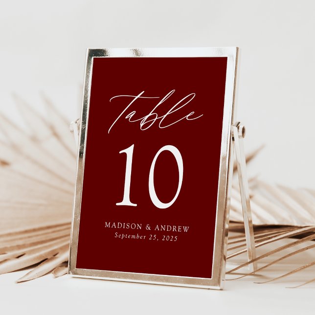Modern Elegant Burgundy Wedding Table Numbers (Creator Uploaded)