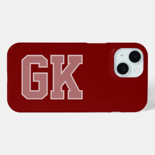 Modern Elegant Burgundy White Monogram Initials iPhone 15 Case
