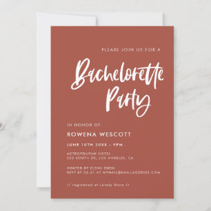 Modern elegant burnt brick Bachelorette Party Invitation