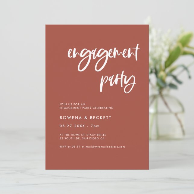 Modern elegant burnt brick Engagement party Invitation (Standing Front)