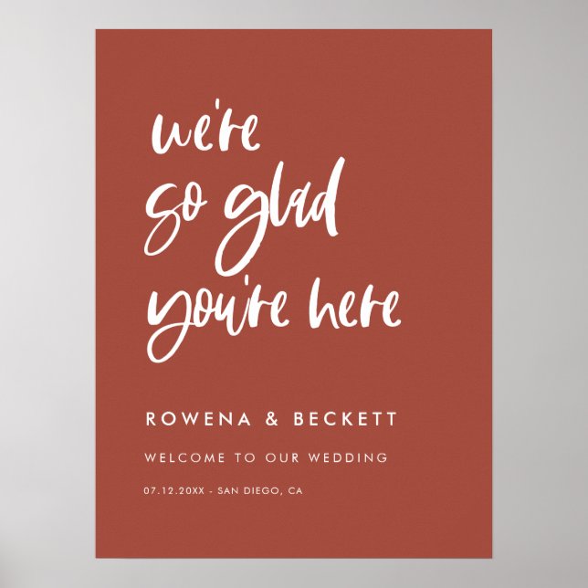 Modern elegant Burnt brick So glad you're here Poster (Front)