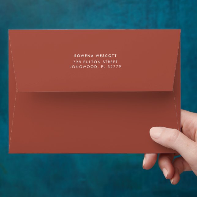 Modern elegant burnt brick wedding envelope (Hand)