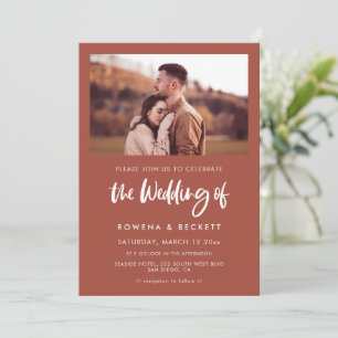 Modern elegant burnt brick wedding photo invitation