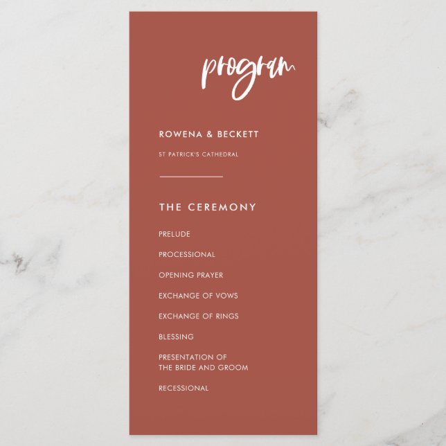 Modern elegant burnt brick wedding program (Front)