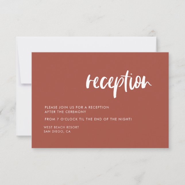 Modern elegant burnt brick wedding reception invitation (Front)