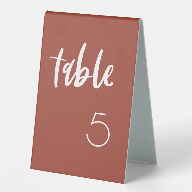 Modern elegant burnt brick wedding table number (Front)