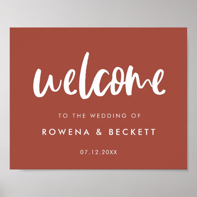 Modern elegant burnt brick Wedding welcome Poster (Front)