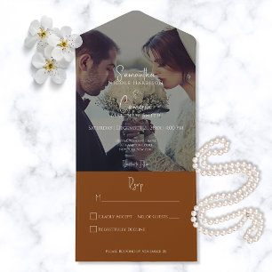 Modern Elegant Burnt Orange Rust Photo No Dinner All In One Invitation