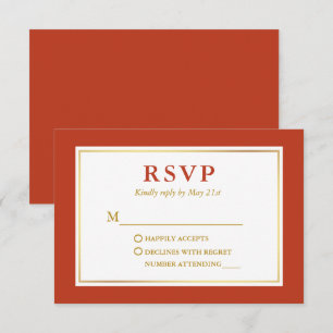 Modern Elegant Burnt Orange White Gold RSVP Card
