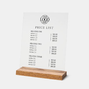 Modern Elegant Business Logo Service Price List Acrylic Sign