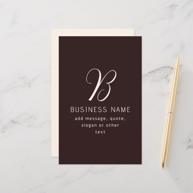 Modern Elegant Business Name Monogram | Dark Brown (Front/Back In Situ)