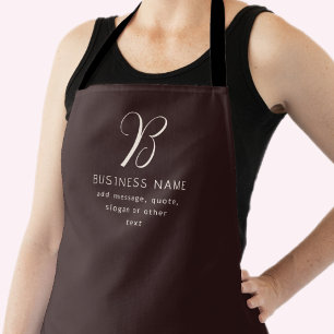 Modern Elegant Business Name Monogram Dark Brown Apron