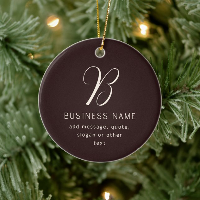 Modern Elegant Business Name Monogram | Dark Brown Ceramic Ornament (Tree)