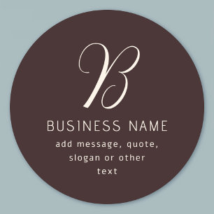 Modern Elegant Business Name Monogram Dark Brown Classic Round Sticker