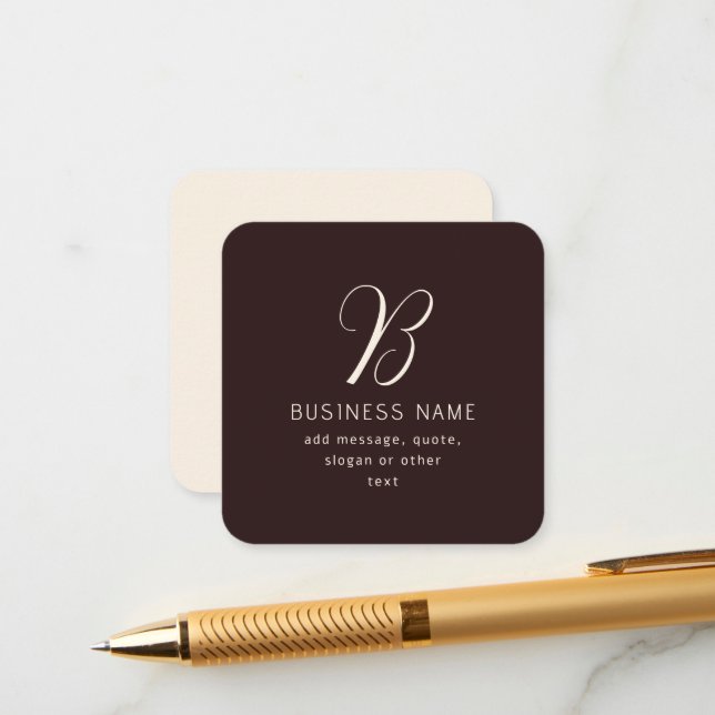 Modern Elegant Business Name Monogram | Dark Brown Enclosure Card (Front/Back In Situ)