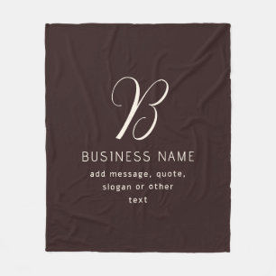 Modern Elegant Business Name Monogram   Dark Brown Fleece Blanket
