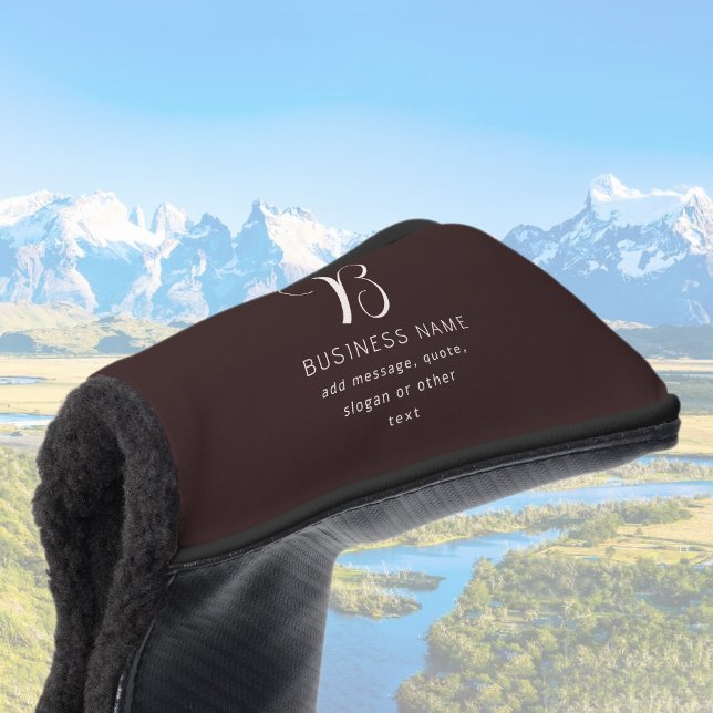 Modern Elegant Business Name Monogram | Dark Brown Golf Head Cover (Creator Uploaded)