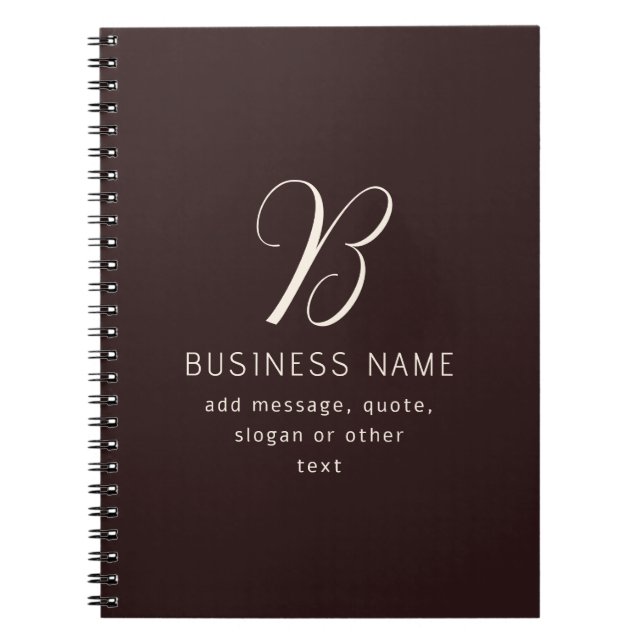 Modern Elegant Business Name Monogram | Dark Brown Notebook (Front)