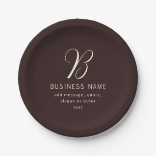 Modern Elegant Business Name Monogram   Dark Brown Paper Plate