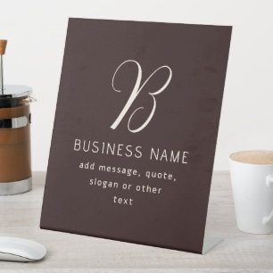 Modern Elegant Business Name Monogram   Dark Brown Pedestal Sign