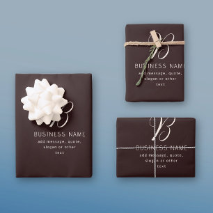 Modern Elegant Business Name Monogram   Dark Brown Wrapping Paper Sheet