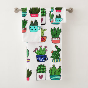 Modern elegant cactus in a pot towel set