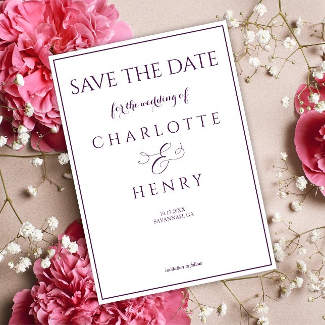 Modern Elegant Callighraphy Script Purple edding  Save The Date (Creator Uploaded)