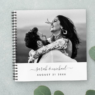Modern Elegant Calligraphy 2 Photo Wedding Guest Notebook