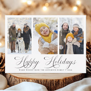 Modern Elegant Calligraphy Christmas 3 Photo Holiday Card