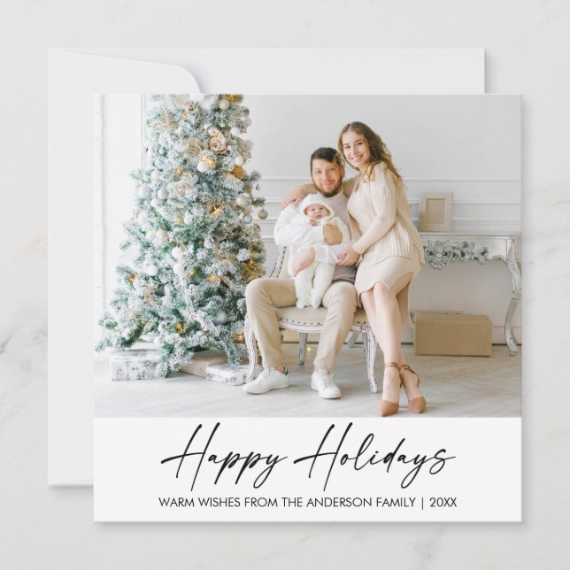 Modern Elegant Calligraphy Ink Pen Photo  Holiday Card (Front)