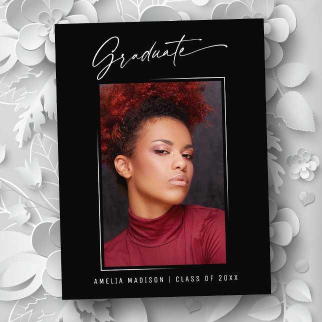 Modern Elegant Calligraphy Ink Script Grad Photo Postcard (Creator Uploaded)