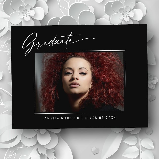 Modern Elegant Calligraphy Ink Script Grad Photo Postcard (Creator Uploaded)