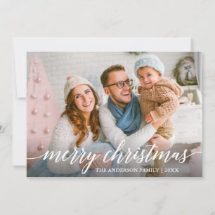 Modern Elegant Calligraphy Merry Christmas Family Holiday Card