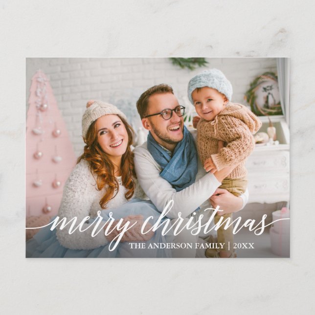 Modern Elegant Calligraphy Merry Christmas Family Postcard (Front)