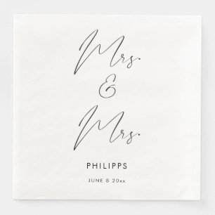 Modern Elegant Calligraphy Mrs and Mrs Two Brides  Napkin