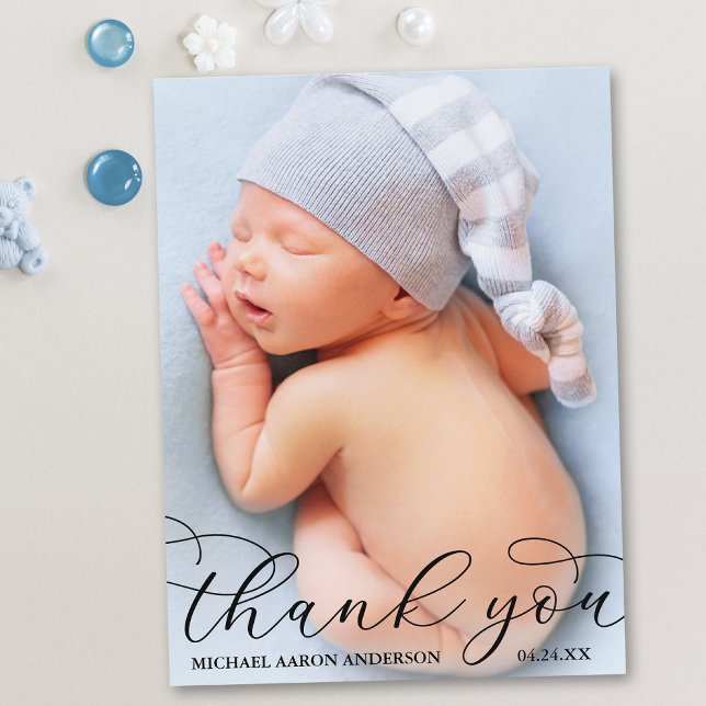 Modern Elegant Calligraphy New Baby Thank You B Postcard (Customize to change your personalized text size or text style.)